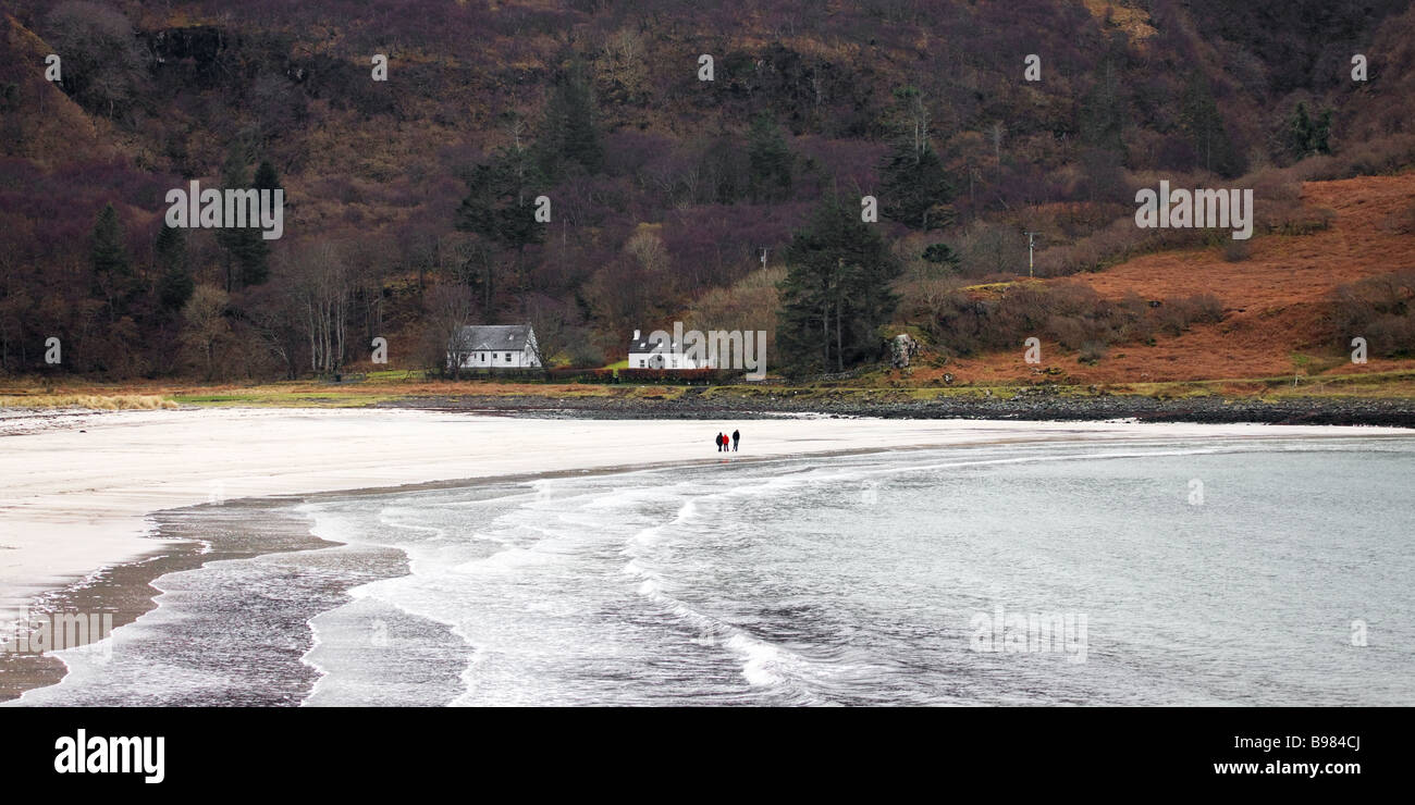 Calgary Beach Isle of Mull with incoming tide with distant  people walking along beach Stock Photo
