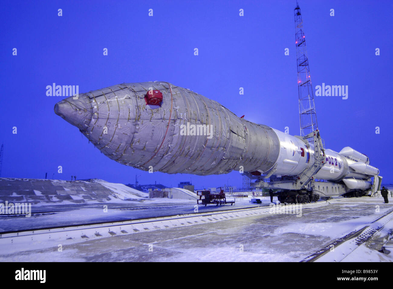Proton M Launcher With A Set Of Glonass M Apparatuses Was Moved And Stock Photo Alamy