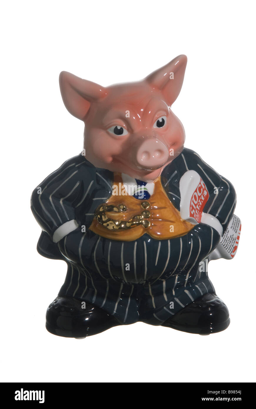 Pig shaped Piggy Bank in City pinstripe suit Stock Photo