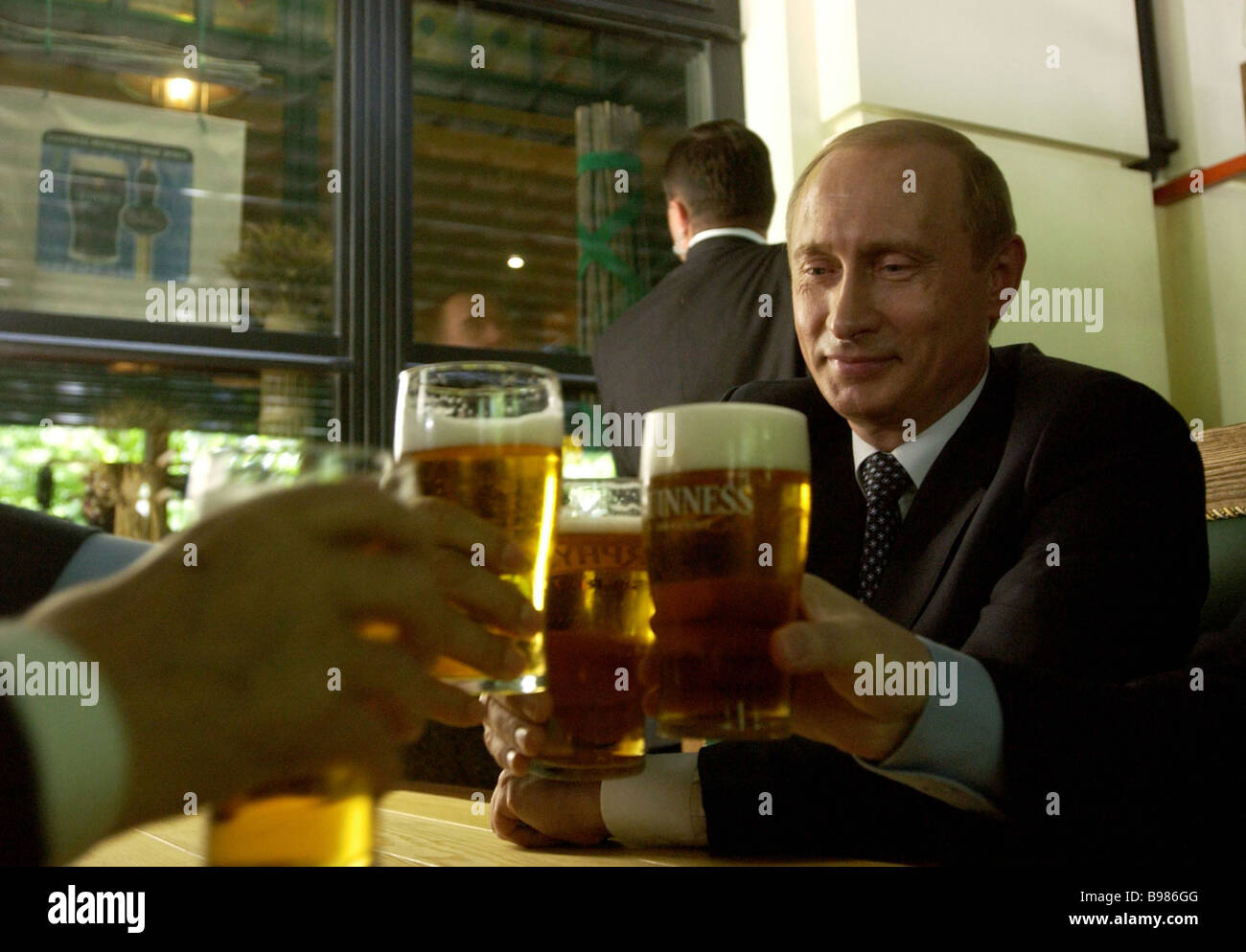 A working trip of the President of the Russian Federation Vladimir Putin to the Chelyabinsk Region Vladimir Putin drinking beer Stock Photo