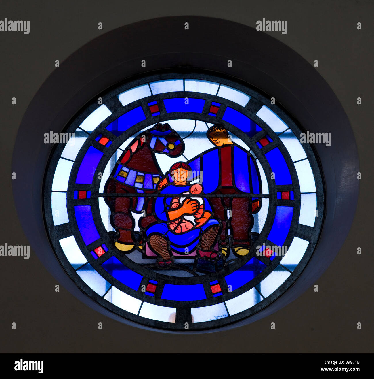 Stained glass window at St. Birgitta Church in Stockholm Stock Photo