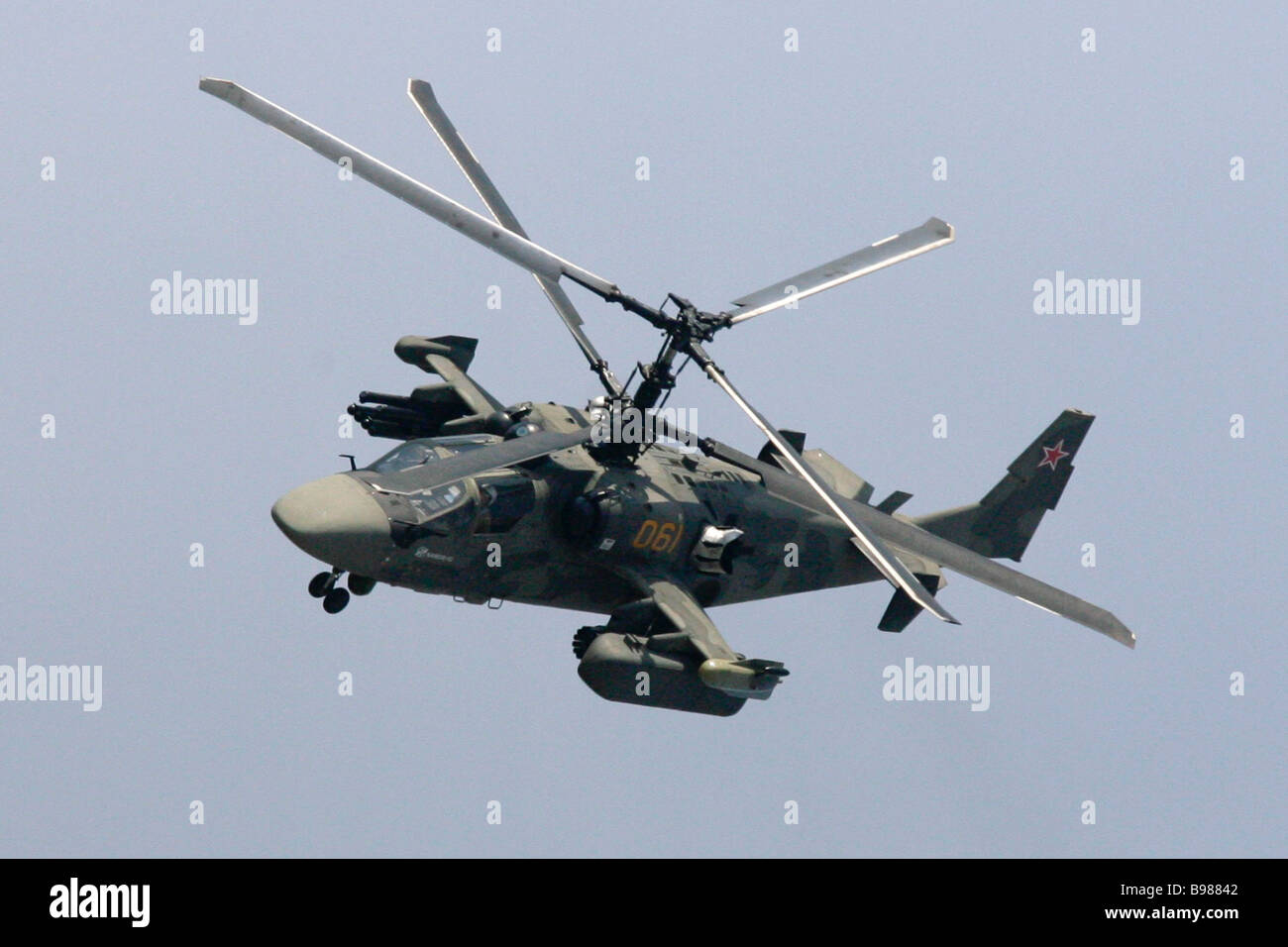 A Ka 52 Hokum attack helicopter during a demonstration flight at the ...