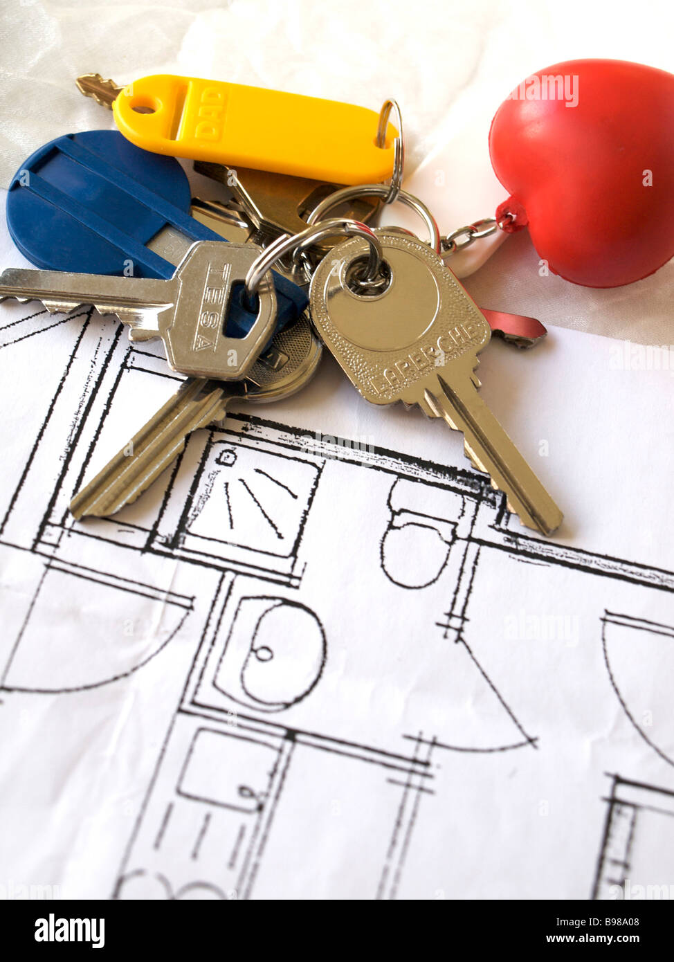 House building / architect's plans / keys - extending house / building / extension concept Stock Photo