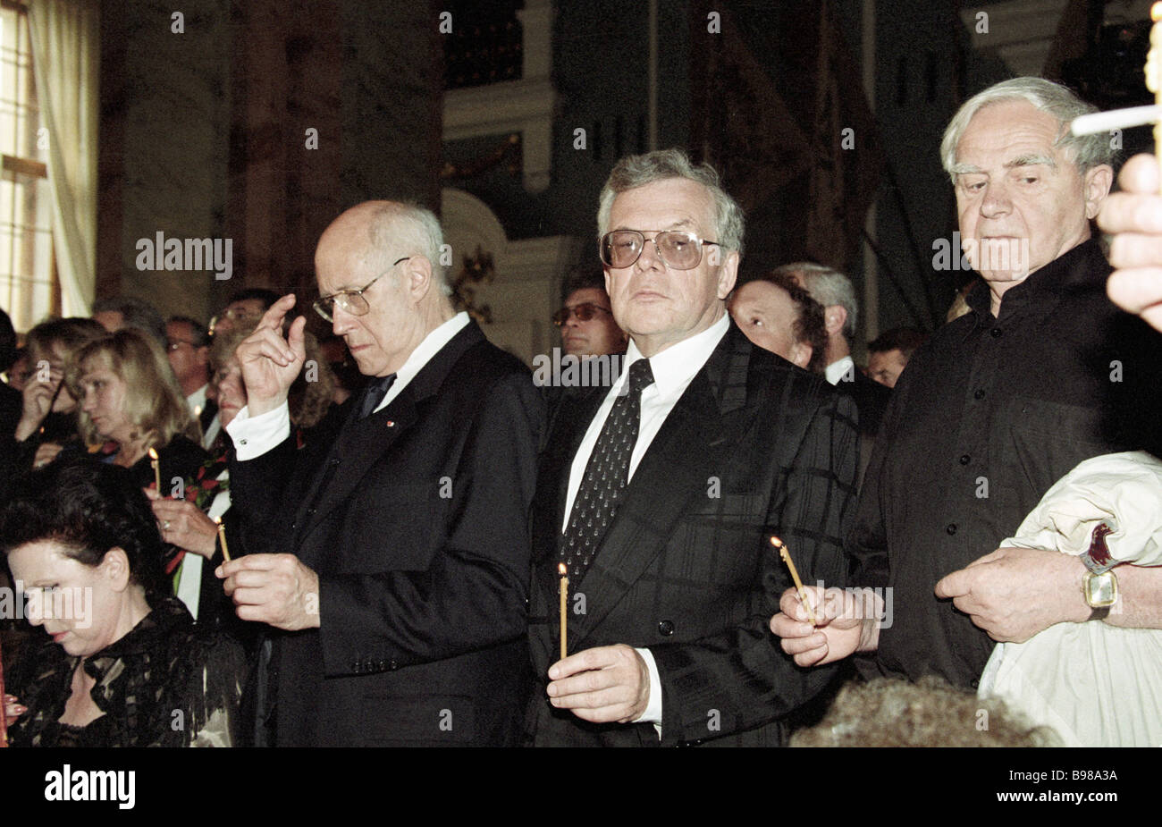 Cellist Mstislav Rostropovich left composer Andrei Petrov center and ...