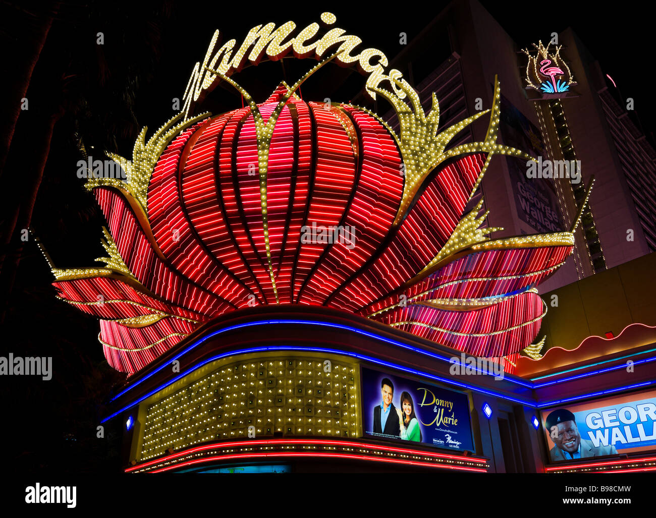 Flamingo Hotel and Casino at night, Las Vegas Boulevard (The Strip), Las Vegas, Nevada, USA Stock Photo