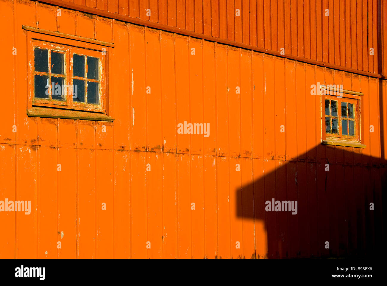 Old wooden ware houses painted red Jutland Denmark Stock Photo