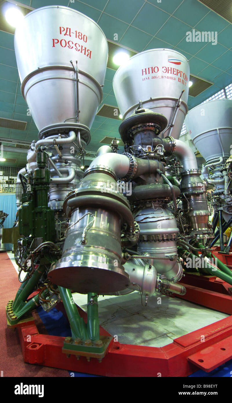 A RD 180 rocket engine used in the first stages of American rockets
