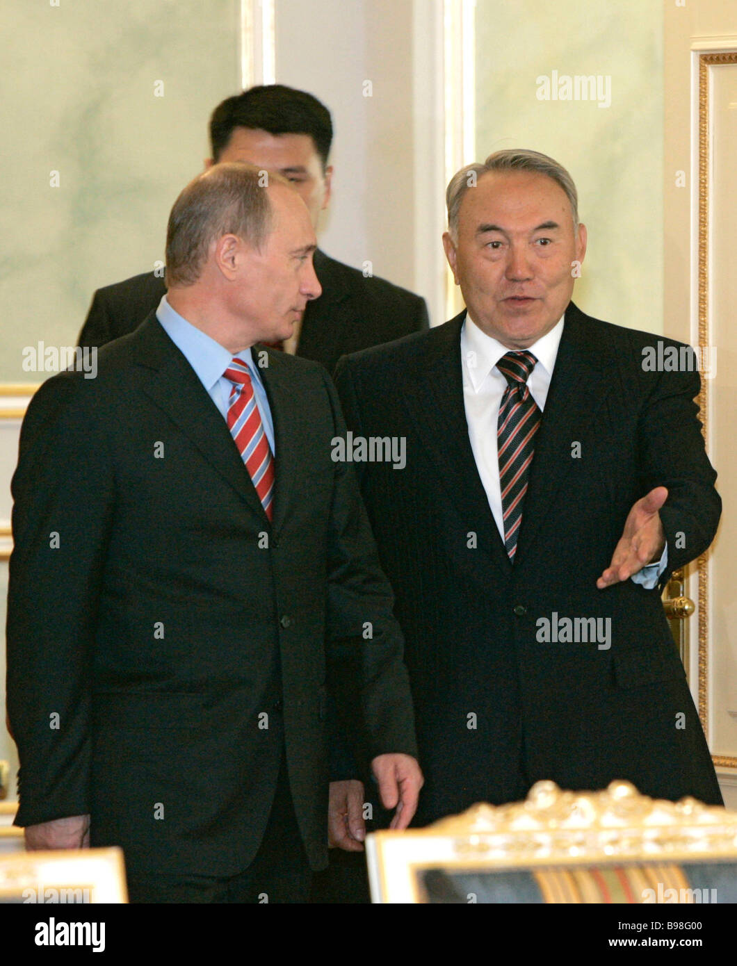 Left to right foreground Russian President Vladimir Putin and Kazakh ...