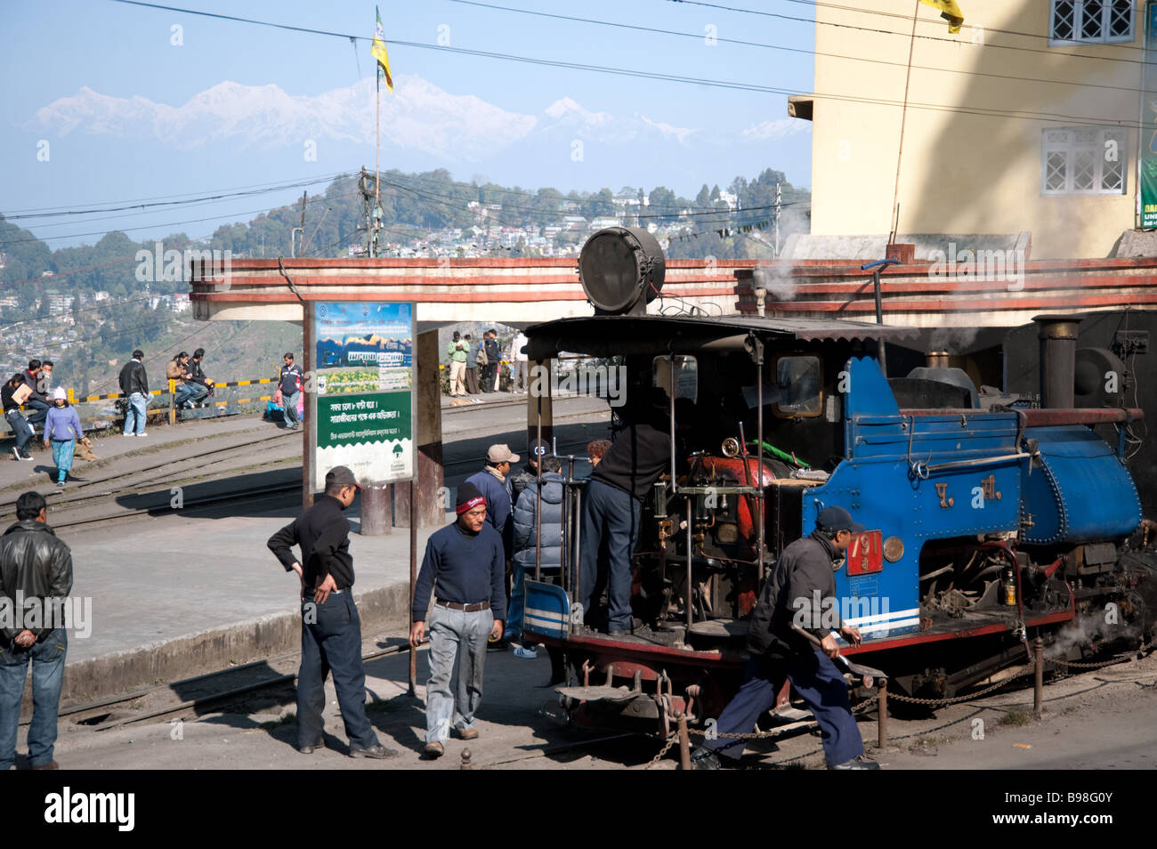 The Toy Train, at Darjeeling Station, with Himalayas in the background Stock Photo Alamy