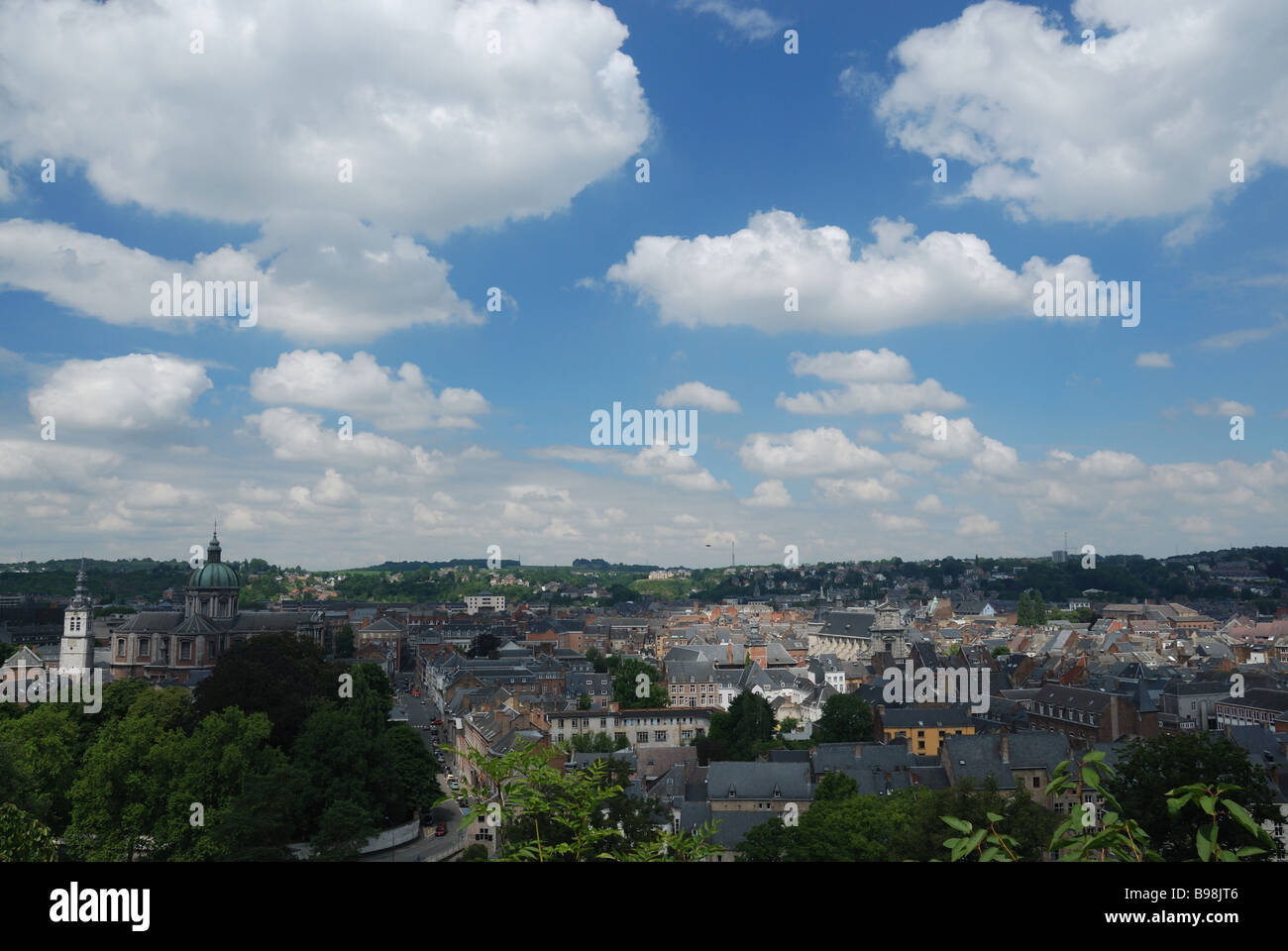 View over the city of Namur in Belgium, taken from the citadel on a sunny day. Stock Photo