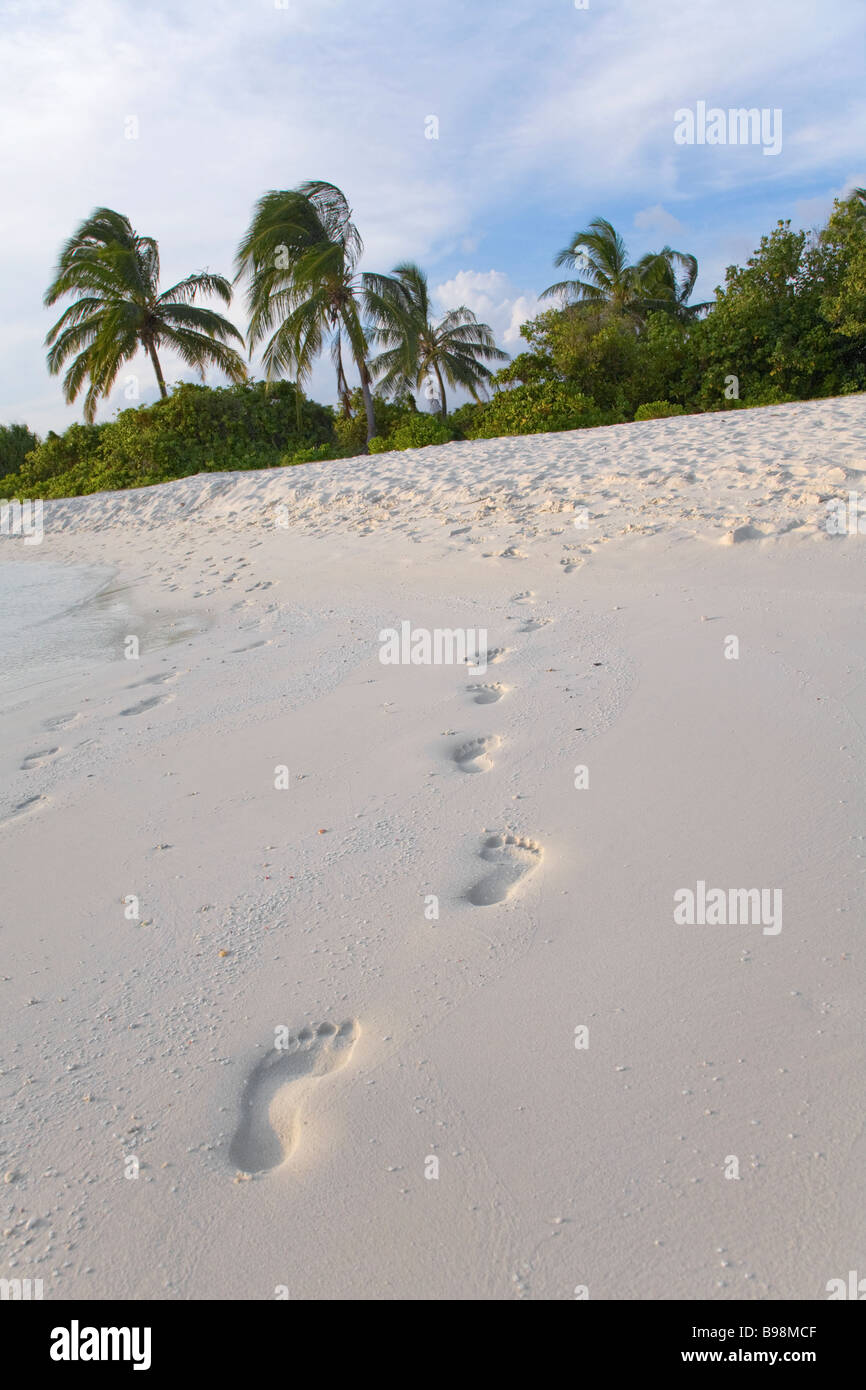 Footprints on the beach of a tropical island Stock Photo