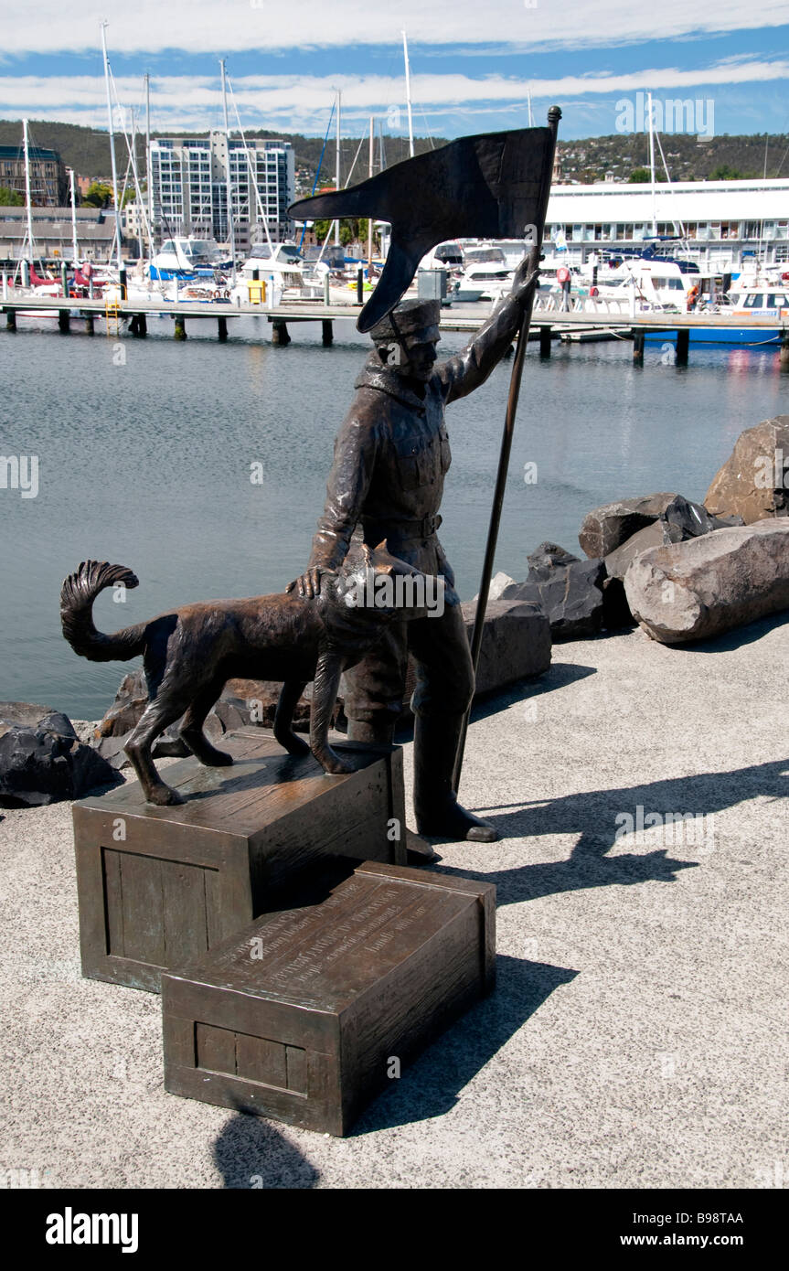 Statue of explorer Louis Bernacchi in Hobart, Tasmania Australia Stock