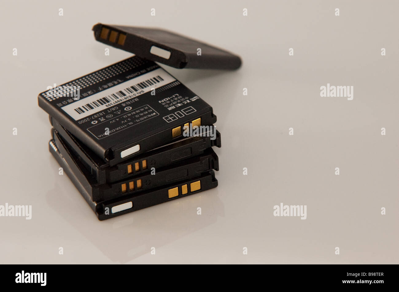 Lithium-ion batteries (sometimes abbreviated Li-ion batteries) Stock Photo