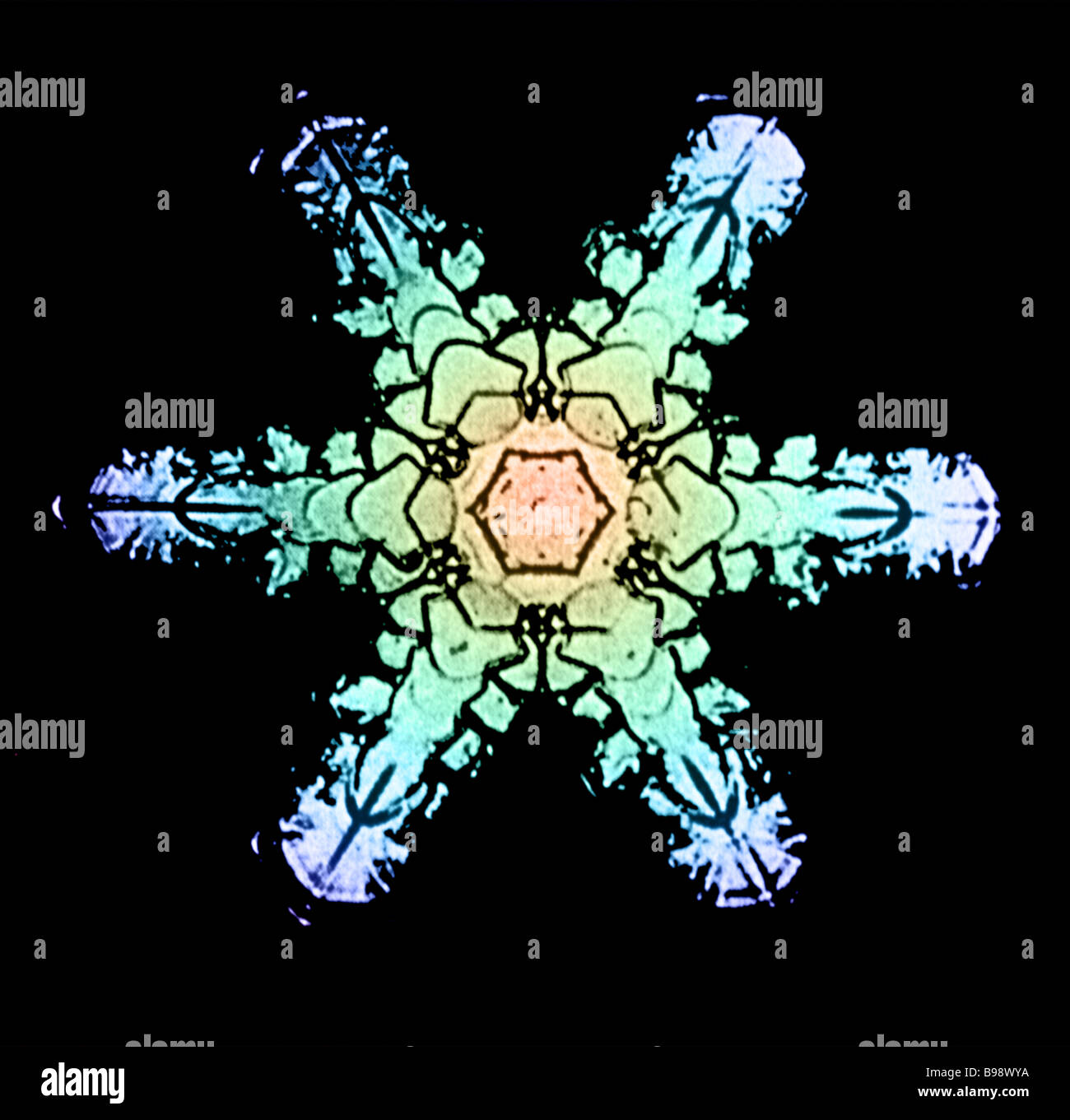 colour enhanced photograph of snowflakes Stock Photo