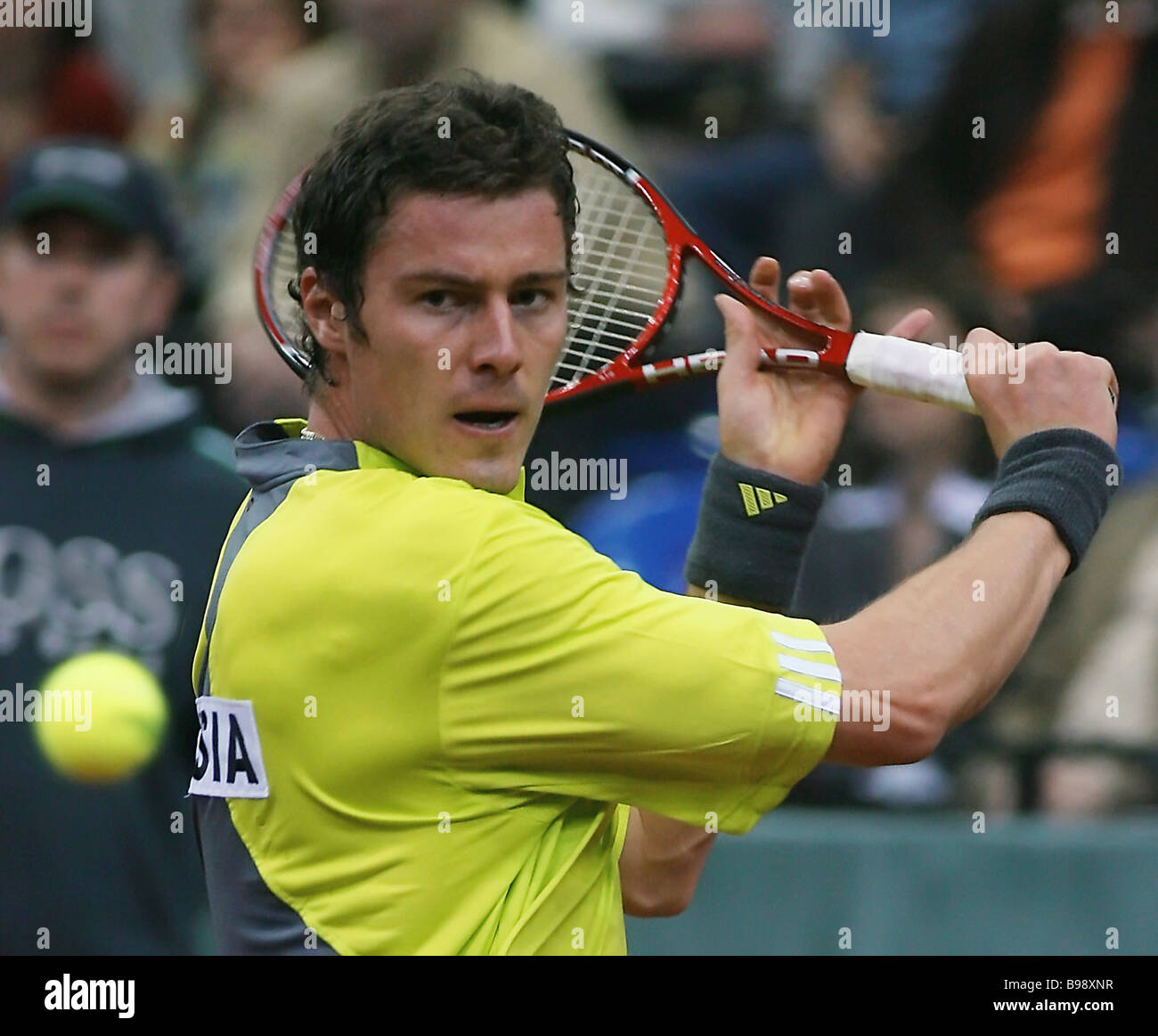 Russian tennis player Marat Safin defeated France s Paul Henri Mathieu in  three sets during fifth Russian French match and made Stock Photo - Alamy
