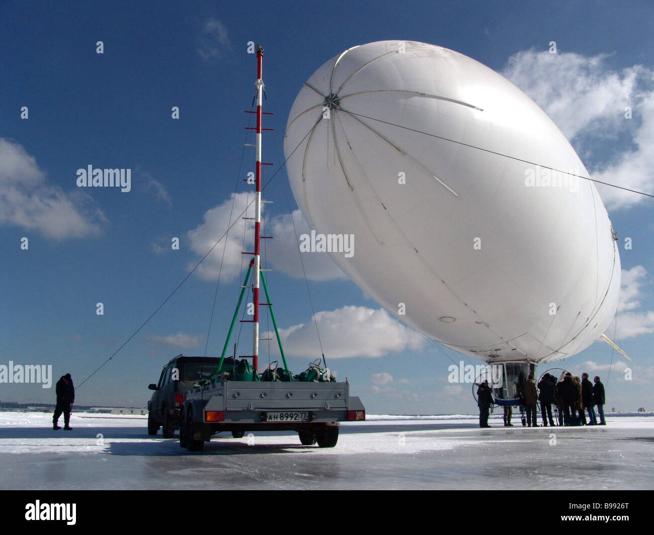 Testing the airship designed to prevent and monitor traffic jams Stock