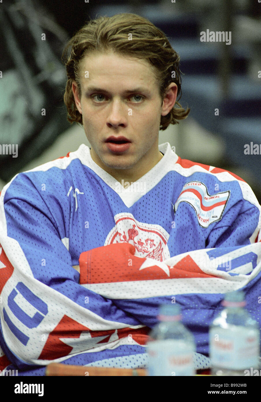 Russian former ice hockey star Pavel Bure smiles during a news conference  dedicated to Bure's 50th birthday in Moscow, Russia, Monday, March 22, 2021.  (AP Photo/Pavel Golovkin Stock Photo - Alamy