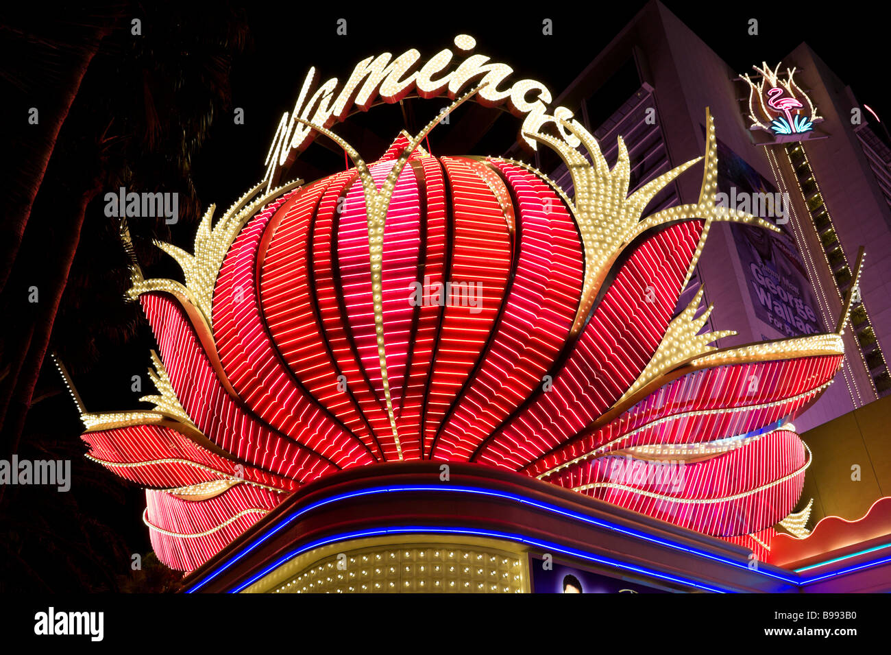 Flamingo Hotel and Casino at night, Las Vegas Boulevard (The Strip), Las Vegas, Nevada, USA Stock Photo