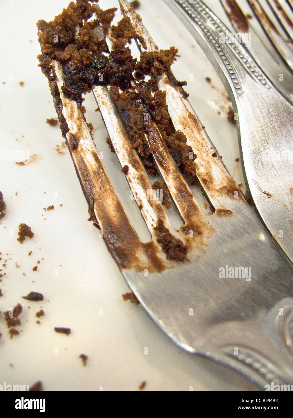 Chocolate cake on fork Stock Photo
