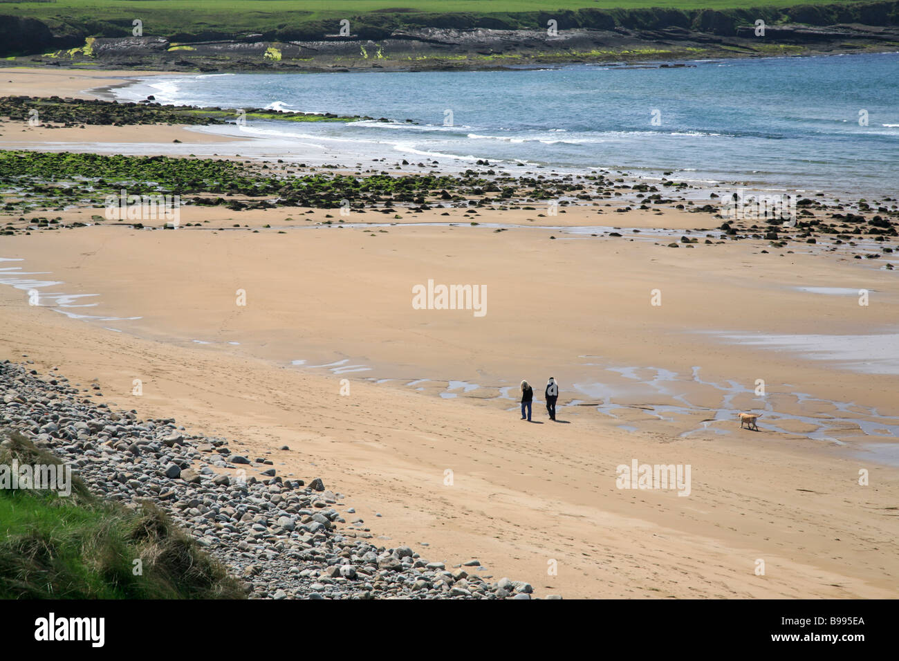 couple with dog walk at beach in Milltown Malbay (Stráid Na Cathrach