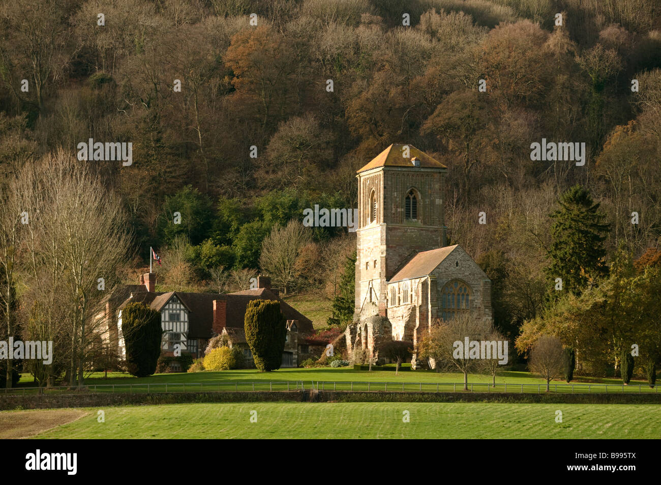 Little Malvern Priory and Little Malvern Court in Malvern Worcestershire Little Malvern Priory was a Benedictine monastery Stock Photo