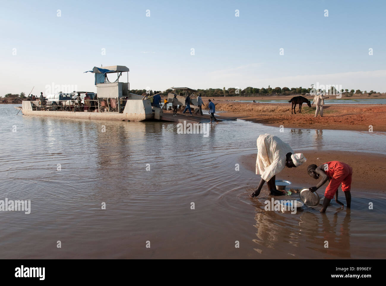 West africa Mali Djenne public ferry accross the Bani river to access the town of Djenne Stock Photo