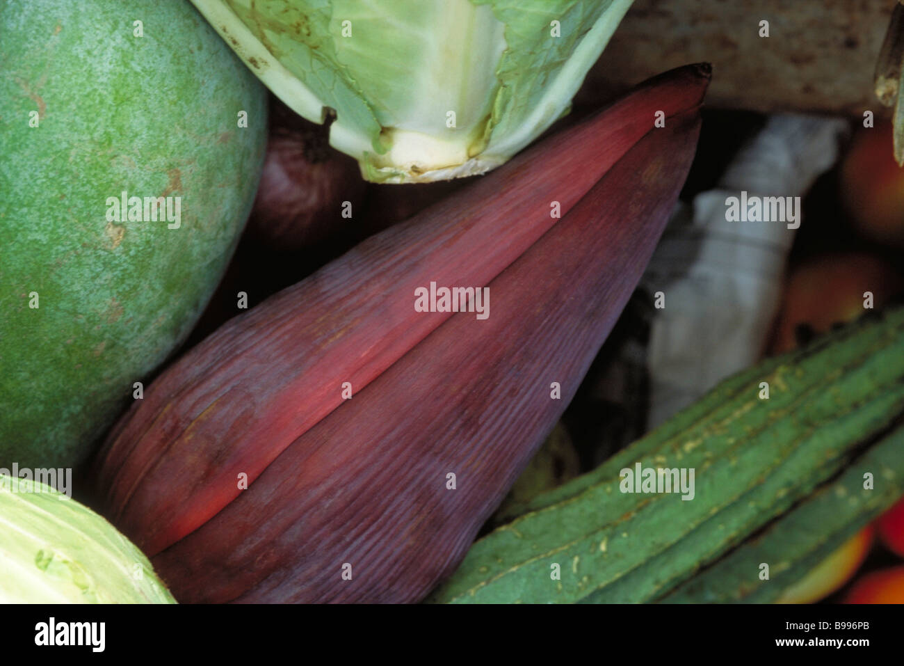 Banana flower and assorted vegetables, closeup Stock Photo Alamy