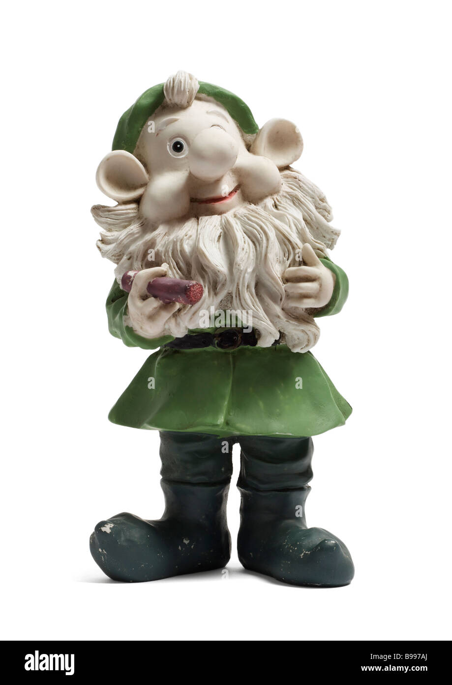 Old garden gnome on white background Stock Photo Alamy