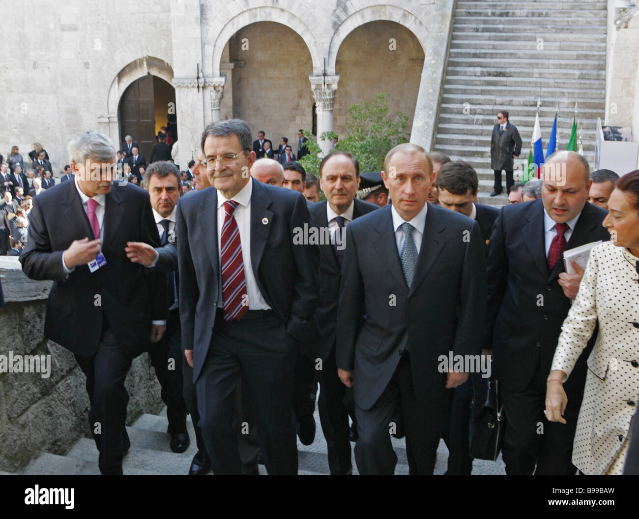 Italian Prime Minister Romano Prodi Left Foreground And Russian President Vladimir Putin At Svevo Castle Bari Stock Photo Alamy