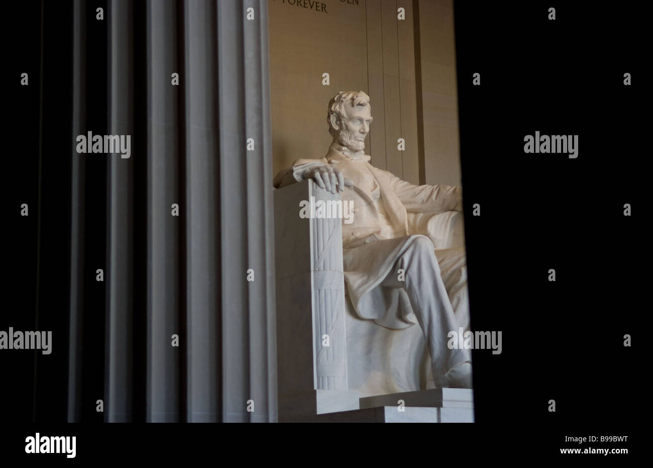 Inside famous Lincoln Monument building with statue of Lincoln in Washington DC USA Stock Photo