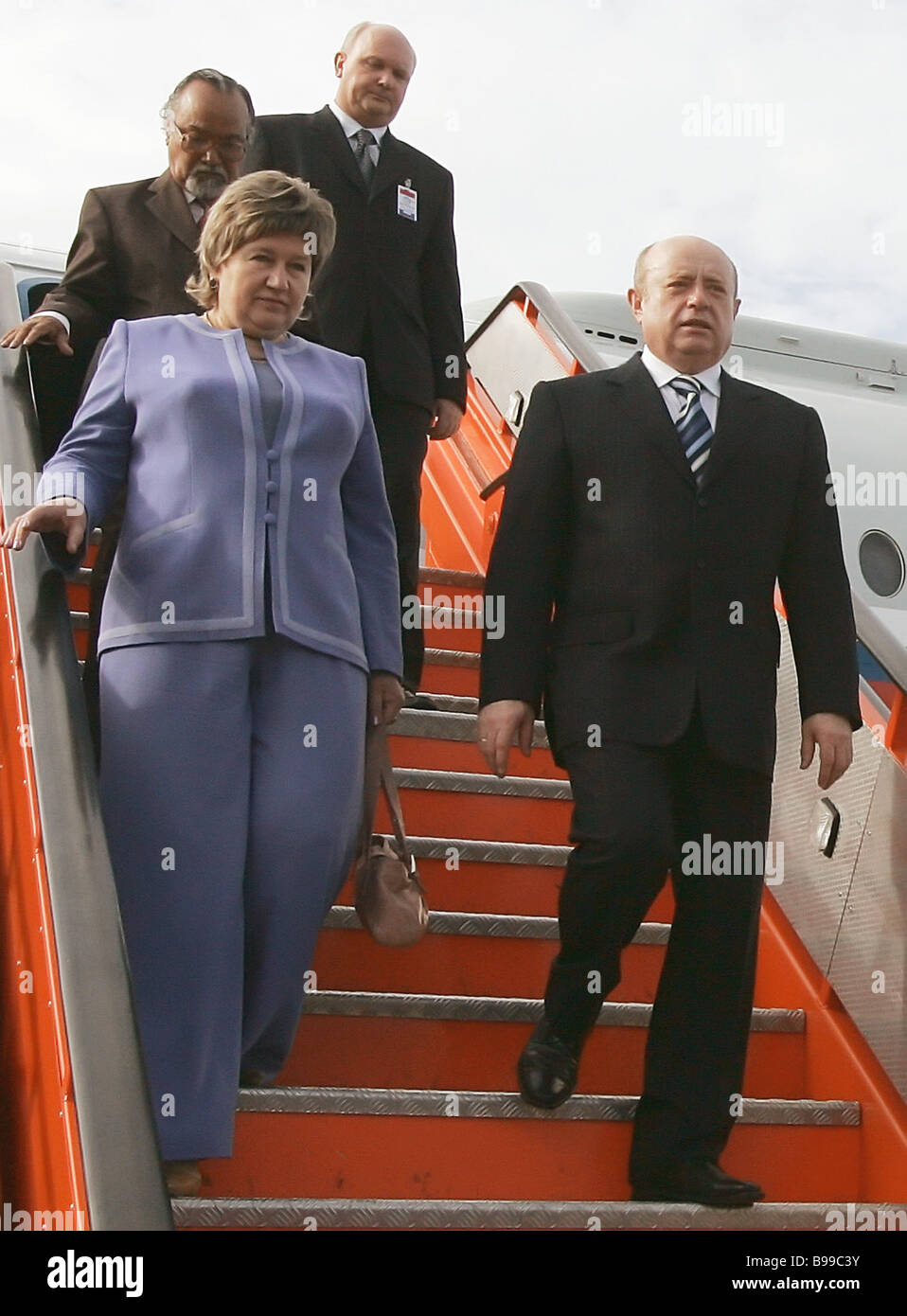 Russia s Prime Minister Mikhail Fradkov and his wife Yelena Fradkov at Luanda airport Stock Photo