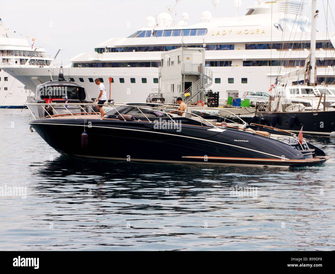 A luxury speedboat in the port of Monaco Monte Carlo Stock Photo