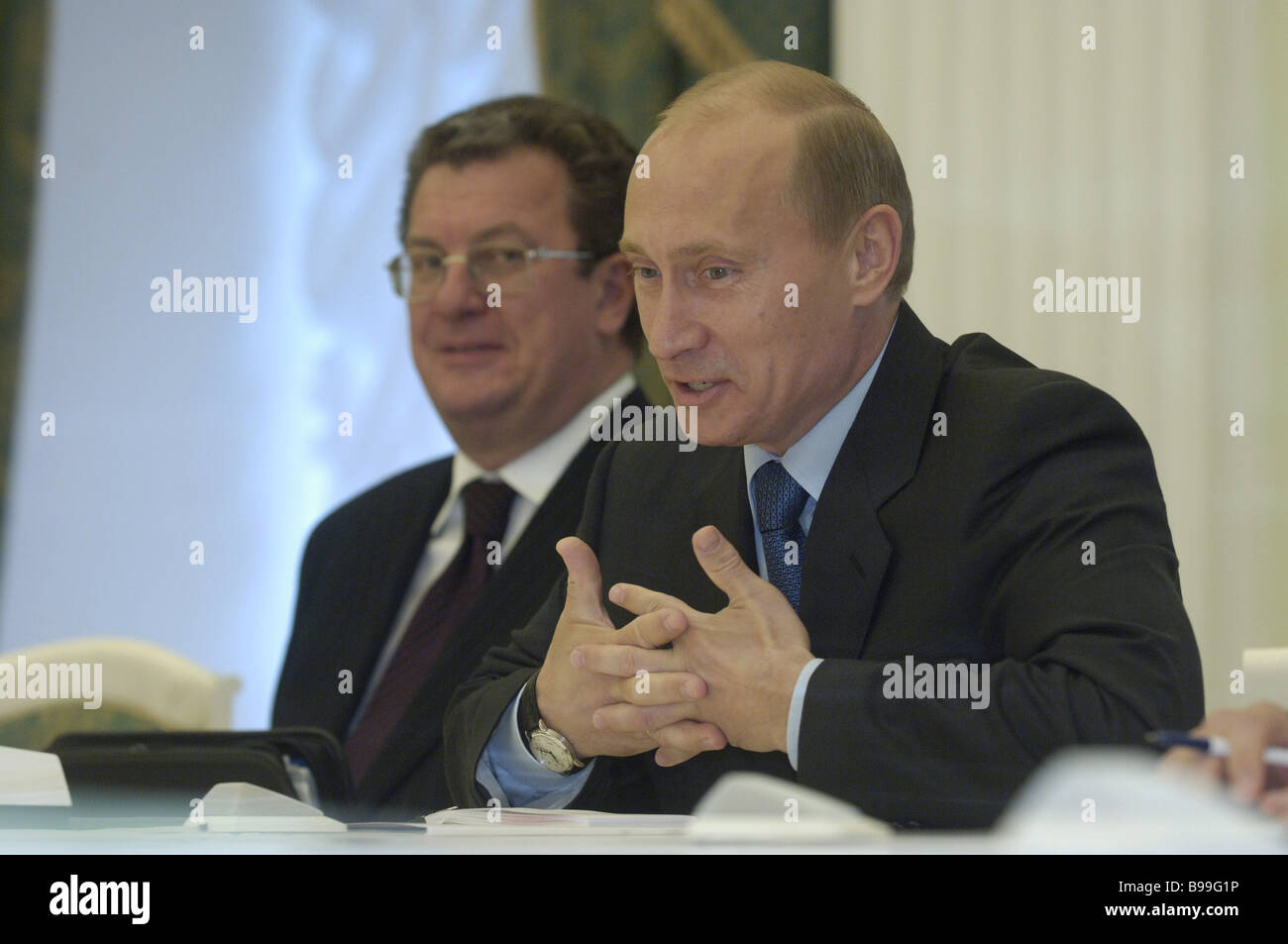 Russia s President Vladimir Putin right with his aide Sergei Prikhodko