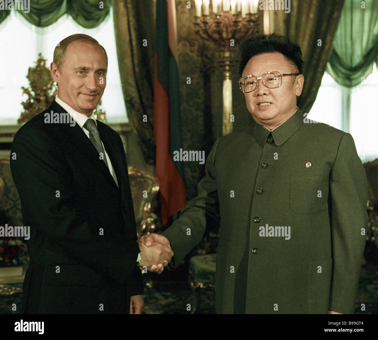 Russian President Vladimir Putin left and Kim Jong Il leader of the ...