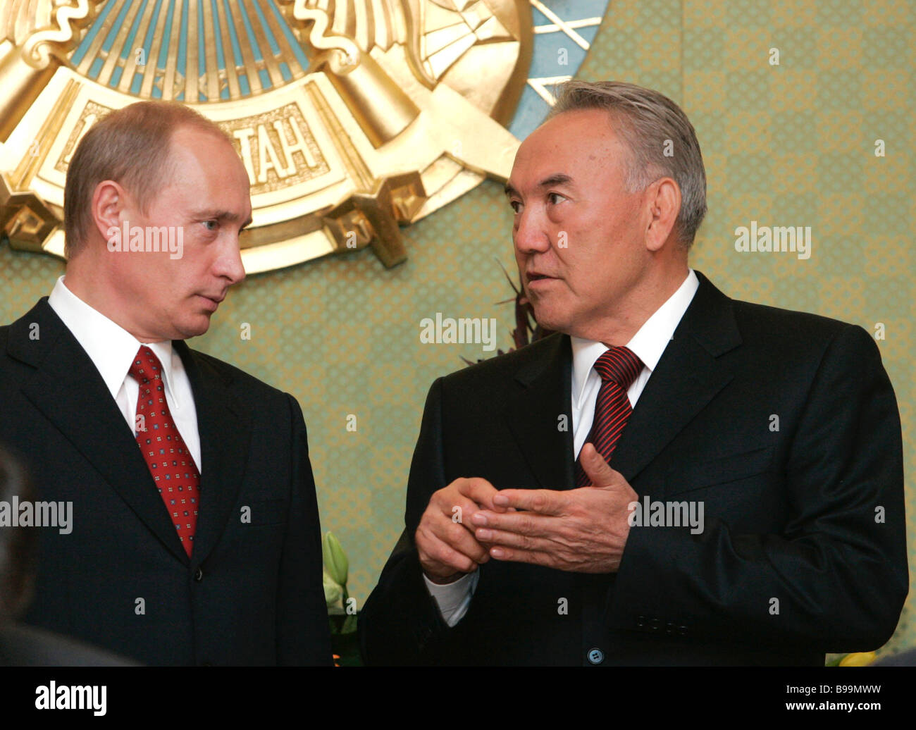 Presidents Vladimir Putin of Russia and Nursultan Nazarbayev of ...