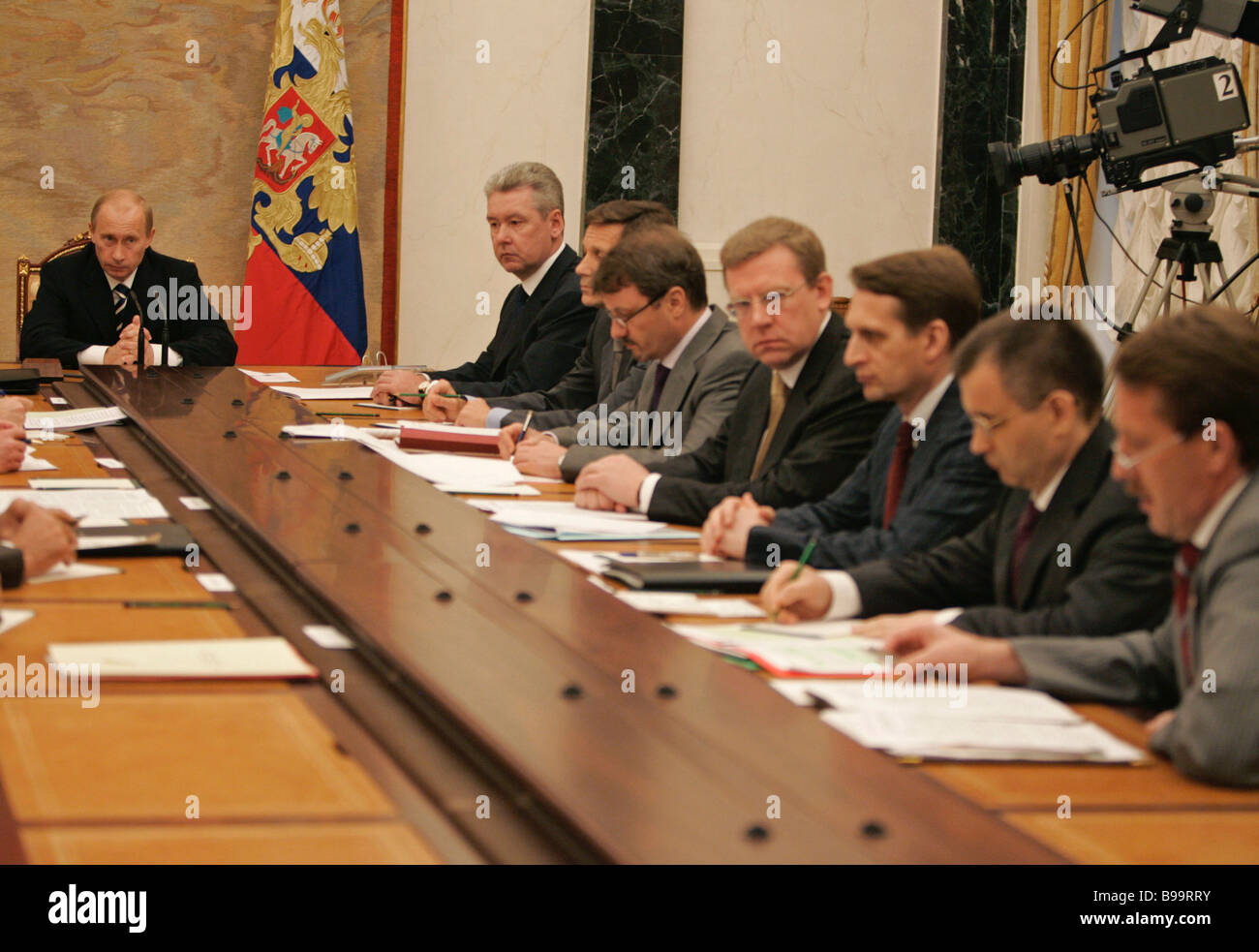 President Vladimir Putin Left At The Kremlin Conference With