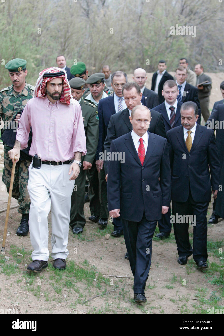 HRH Prince Ghazi cousin of King Abdullah II of Jordan and Russian President  Vladimir Putin from left to right in the foreground Stock Photo - Alamy