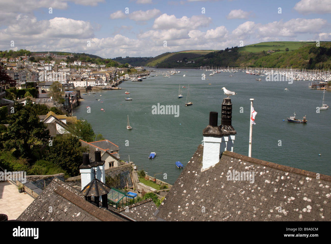 River Dart Estuary Coast Sea Harbour Marina Town Quayside Buildings Rooftops View Headlands