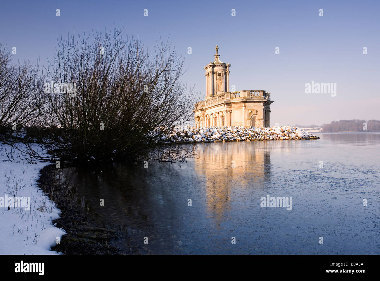 Normanton church museum looking across Rutland Water Oakham in winter ...