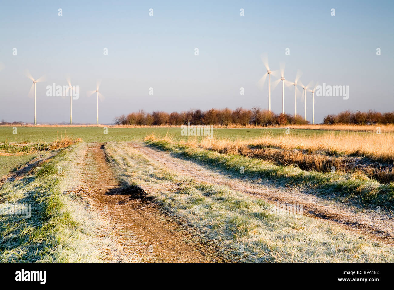 Conisholme Wind Farm renewable energy wind turbines in Lincolnshire. Stock Photo