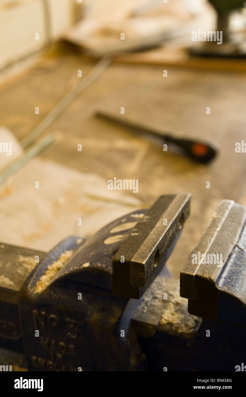 Joiners workbench with vice South Yorkshire England UK Stock Photo Alamy