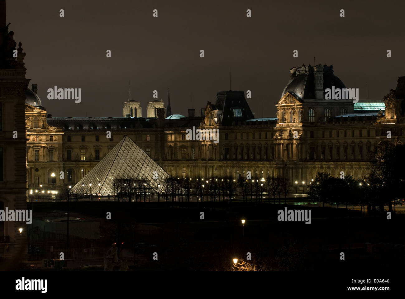 Night view of the Louvre, Paris Stock Photo