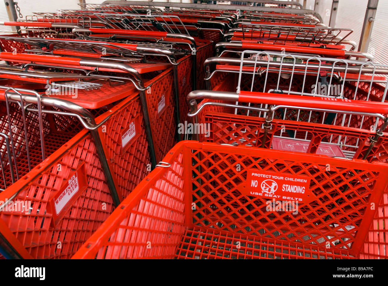 Shopping carts outside of a BJ s Wholesale Club in a mall in Jersey City NJ Stock Photo