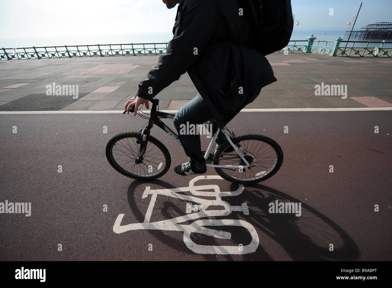 An official cycle lane along Brighton seafront March 2009 Stock Photo