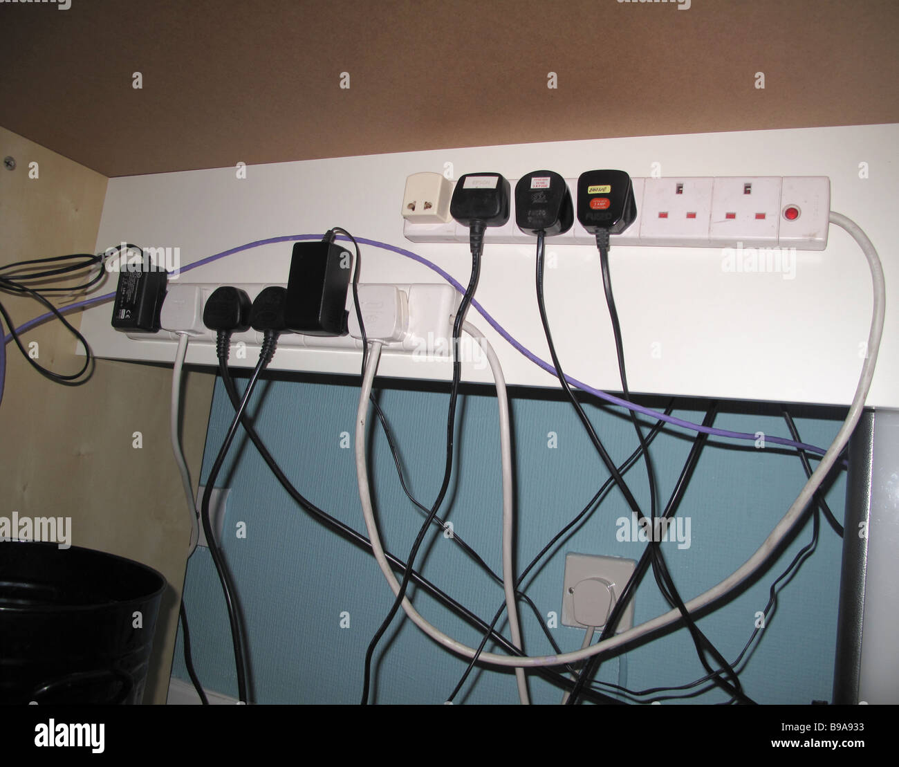Electric Plugs And Sockets Under Desk Stock Photo 22968935 Alamy