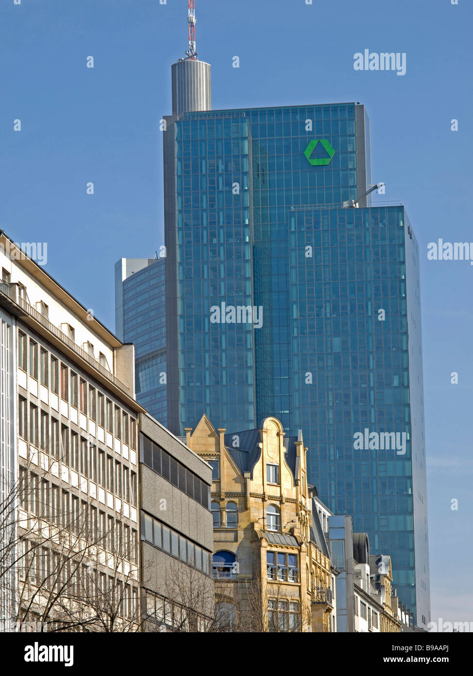 building in Wilhelminian style from the end of the 19th century in front of the building of Dresdner Bank in Frankfurt am Main Stock Photo