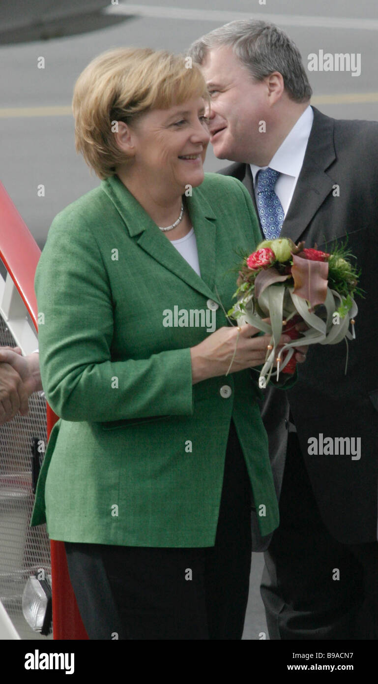 German Federal Chancellor Angela Merkel arriving in St Petersburg Pulkovo airport for the G8 Summit Stock Photo