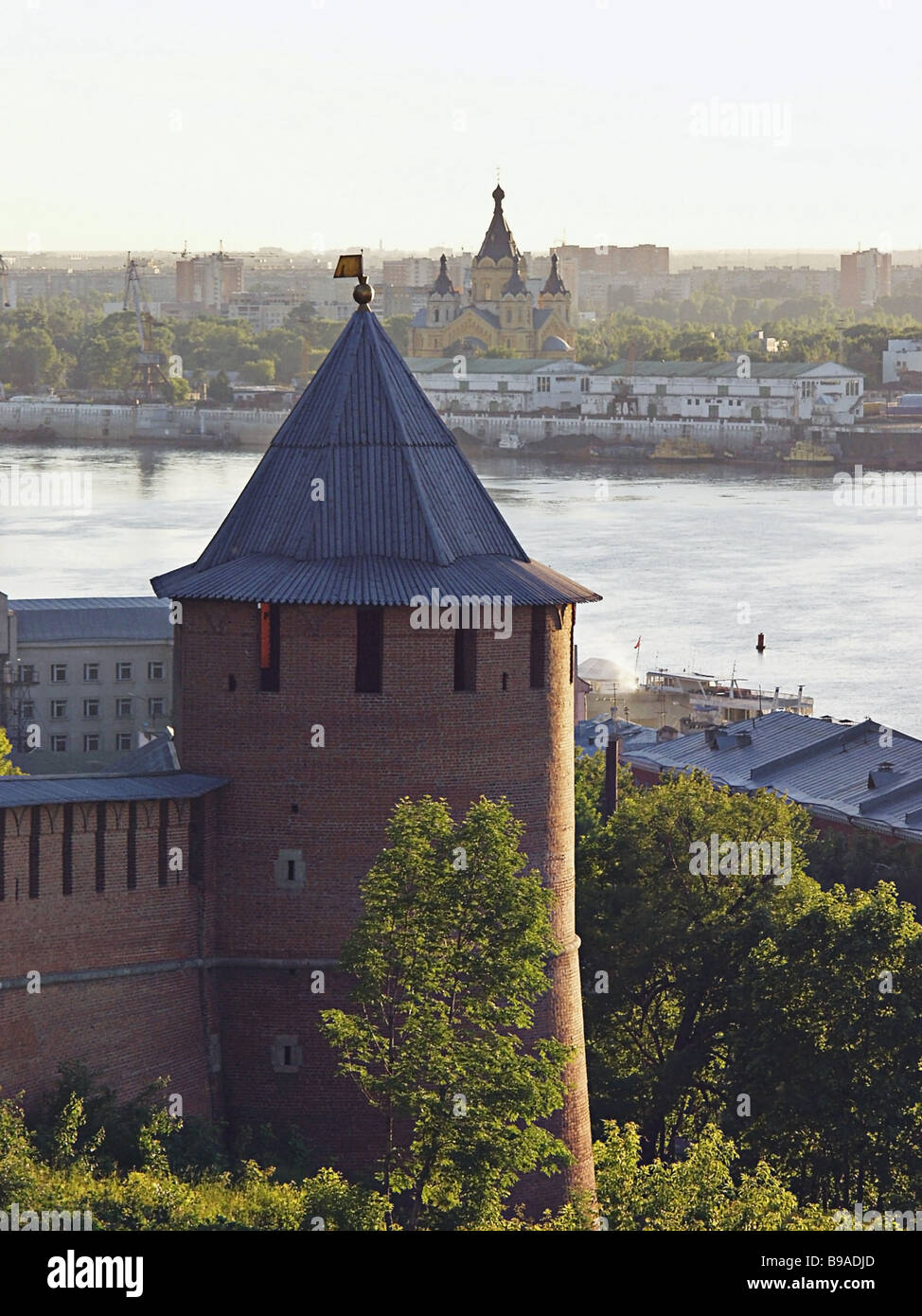 The ancient Nizhny Novgorod Kremlin on the bank of the Volga River ...