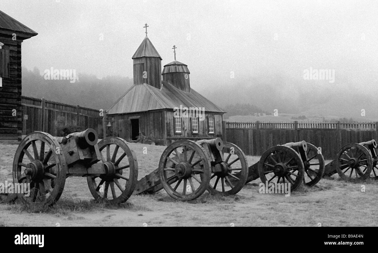 Artillery of Fort Ross a former Russian settlement California Stock