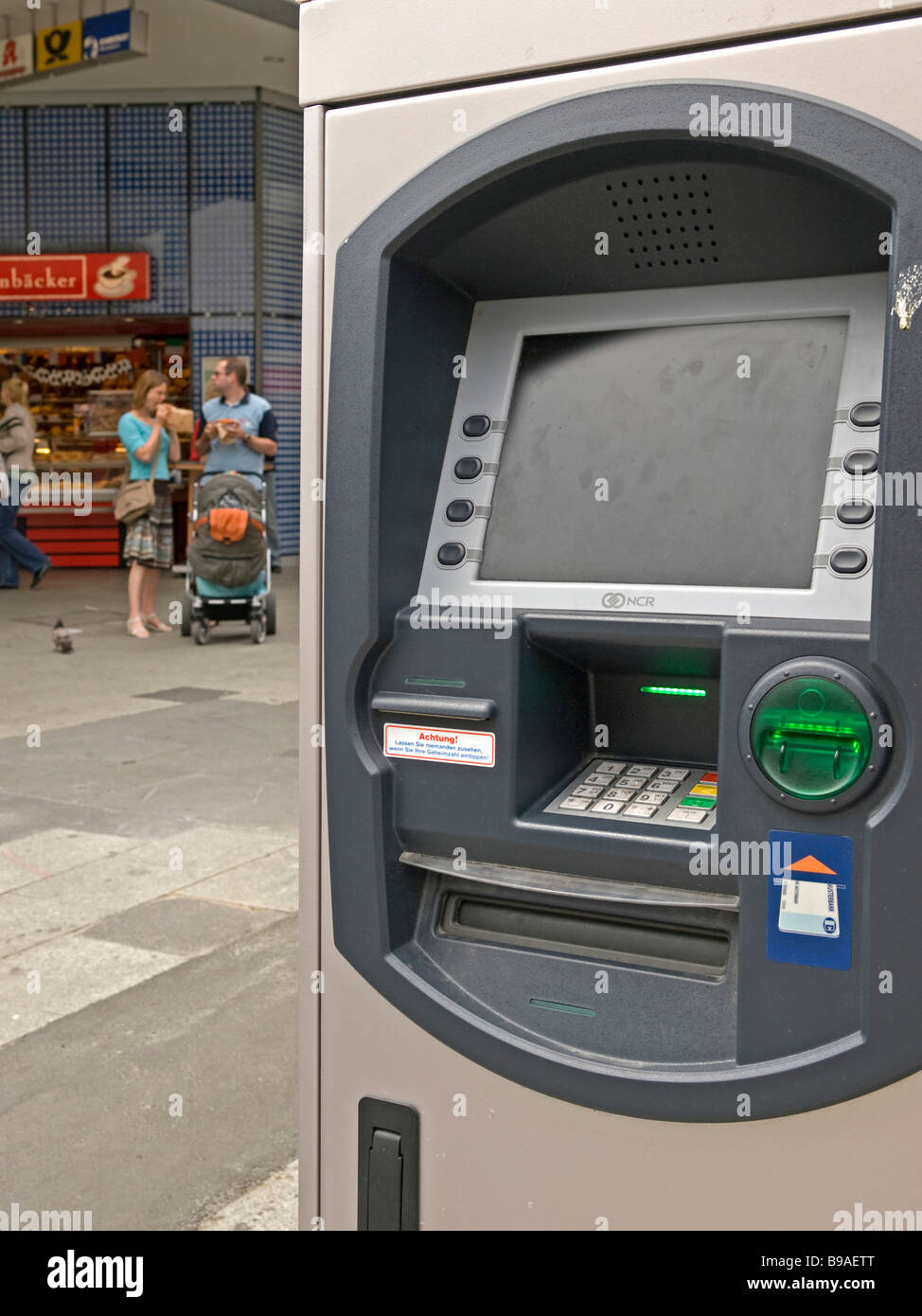 cash dispenser standing in the shopping street Zeil in Frankfurt am Main Hesse Germany Stock Photo